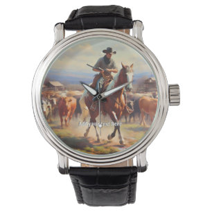 Cowboy Riding a Paint Horse Armbandsur