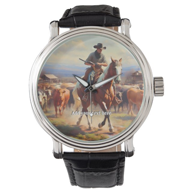 Cowboy Riding a Paint Horse Armbandsur (Framsida)