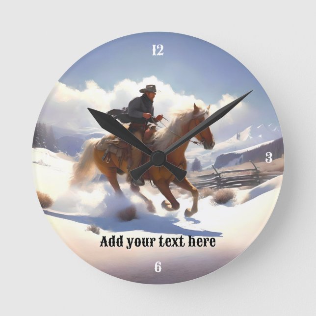 Cowboy Riding a Palomino Horse Rund Klocka (Framsida)
