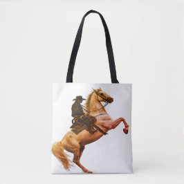 Cowboy Riding a White Horse on a Shoulder Tygkasse