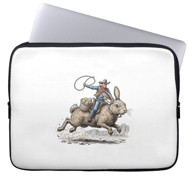 Cowboy Riding Easter Bunny Western Howdy Easter Fu Laptop Fodral (Framsidan)