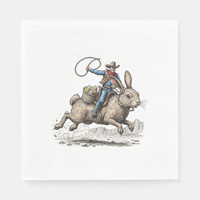 Cowboy Riding Easter Bunny Western Howdy Easter Fu Pappersservett (Framsidan)