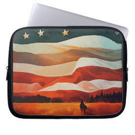 Cowboy Riding in Flagga Sunset Laptop Fodral