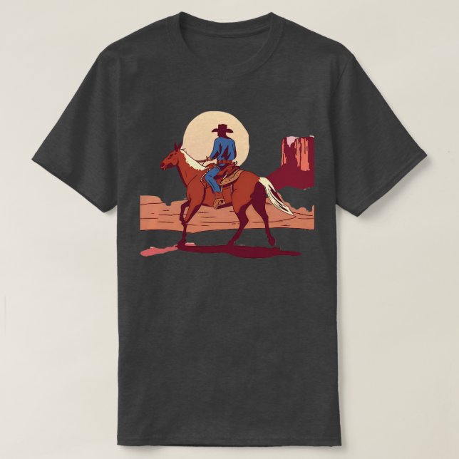 Cowboy Riding off in i Sunset Southwest Desert T Shirt (Design framsida)