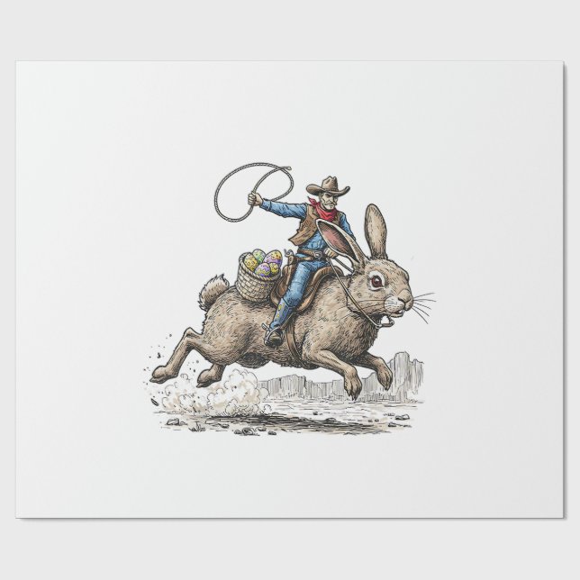 Cowboy Ridning Påskharen Western Howdy Påsk Fu Presentpapper (Platt)