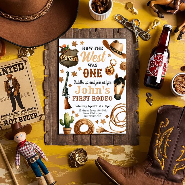 Cowboy Rodeo 1:a hur Västern var en födelsedag Inbjudningar (Skapare uppladdad)