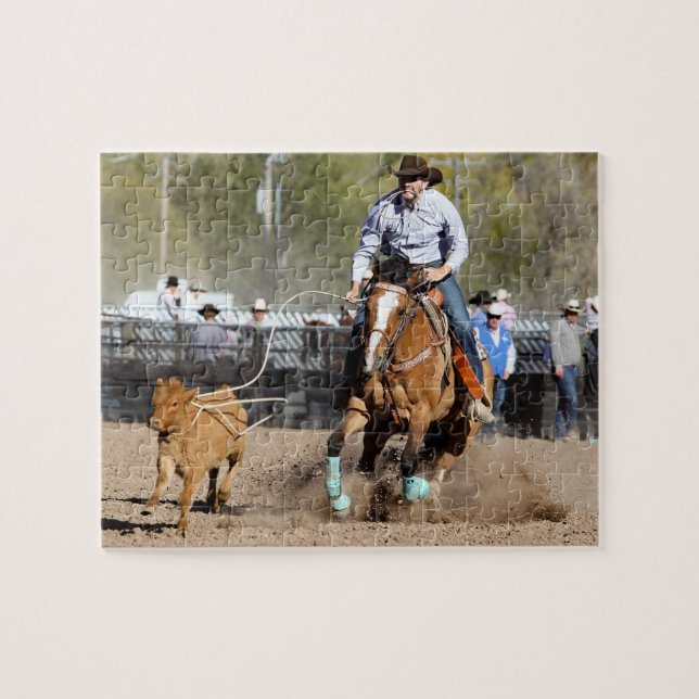 Cowboy Rodeo Calf Roping Western Sports Pussel (Horisontell)