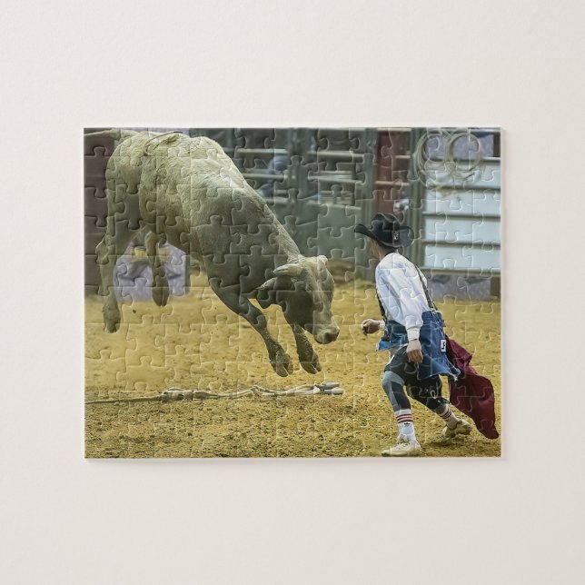Cowboy Rodeo Clown Bull Distring Western Sports Pussel (Horisontell)