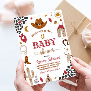 Cowboy Rodeo Pojke Vilda Västern Baby Shower Inbju Inbjudningar