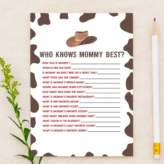 Cowboy Rodeo som känner Mamma Baby Shower-spel Brevpapper (Skapare uppladdad)