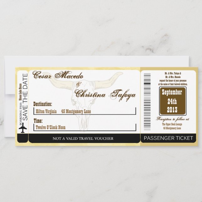 Cowboy Rodeo Stee Boarding Pass Wedding bjudande Inbjudningar (Framsida)