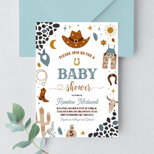 Cowboy Rodeo Vilda Västern Baby Shower Inbjudan