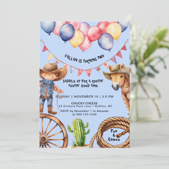 Cowboy Rootin'Rootin's Time Birthday bjudande Inbjudningar (Stående Fram)