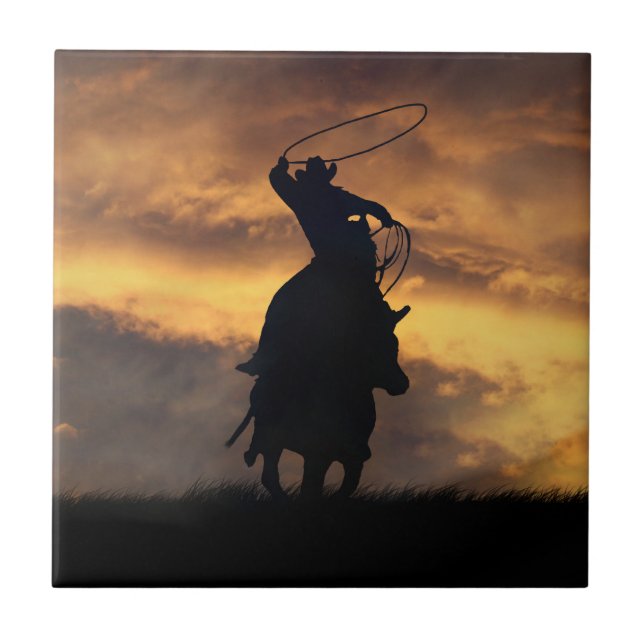 Cowboy Roping Art Tile Kakelplatta (Framsidan)