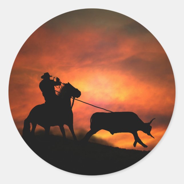 Cowboy Roping Sticker Runt Klistermärke (Framsida)