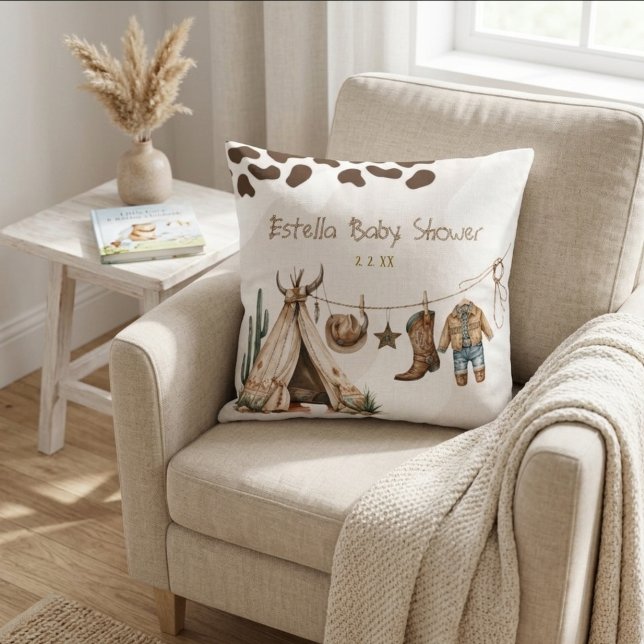 Cowboy rustic howdy västlig akvarell baby shower kudde (Skapare uppladdad)