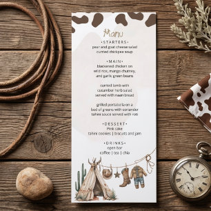 Cowboy rustic howdy västlig akvarell baby shower meny