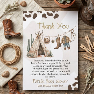 Cowboy rustic howdy västlig akvarell baby shower tack kort
