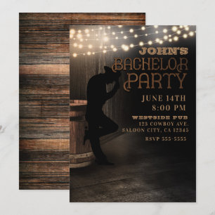 Cowboy Rustic Land Saloon Pub Bachelor Party Inbjudningar