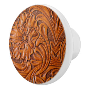 Cowboy Rustic Western Land Tooled Leather Print Knopp
