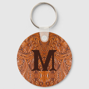 Cowboy Rustic western landsbyggsbröllop monogram Nyckelring