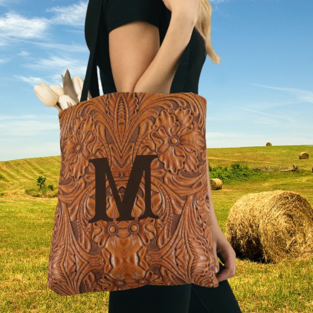 Cowboy Rustic western landsbyggsbröllop monogram Tygkasse (Cowboy Rustic western country wedding monogram Tote Bag)