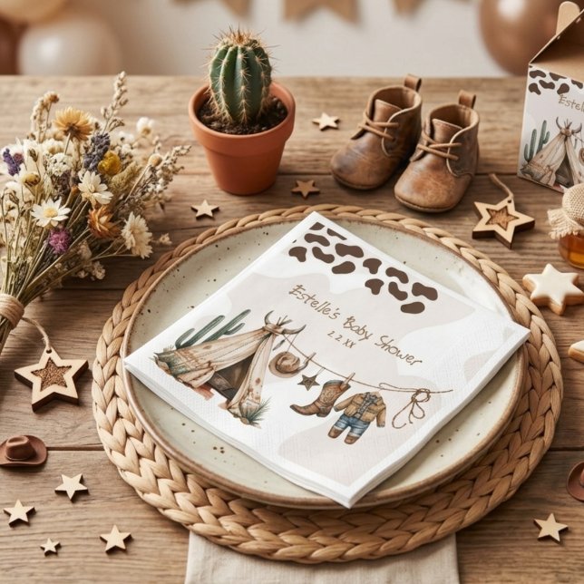 Cowboy rustic western öken akvarell baby shower pappersservett (Skapare uppladdad)