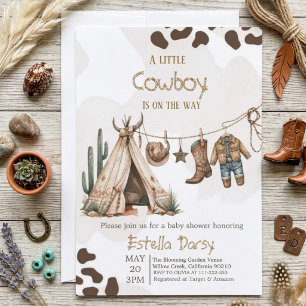 Cowboy rustic western-vattenfärg baby shower inbjudningar