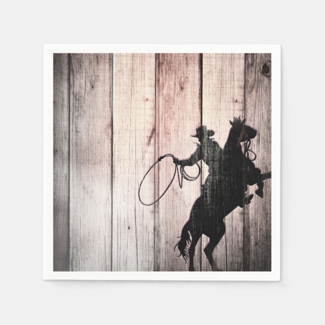 Cowboy Rustik Trä Ladan Landet Födelsedagsfest Pappersservett (Framsidan)
