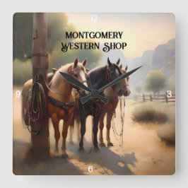 Cowboy Samlare Cattle on Horseback Fyrkantig Klocka