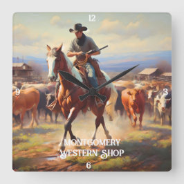 Cowboy Samlare Cattle on Horseback Fyrkantig Klocka