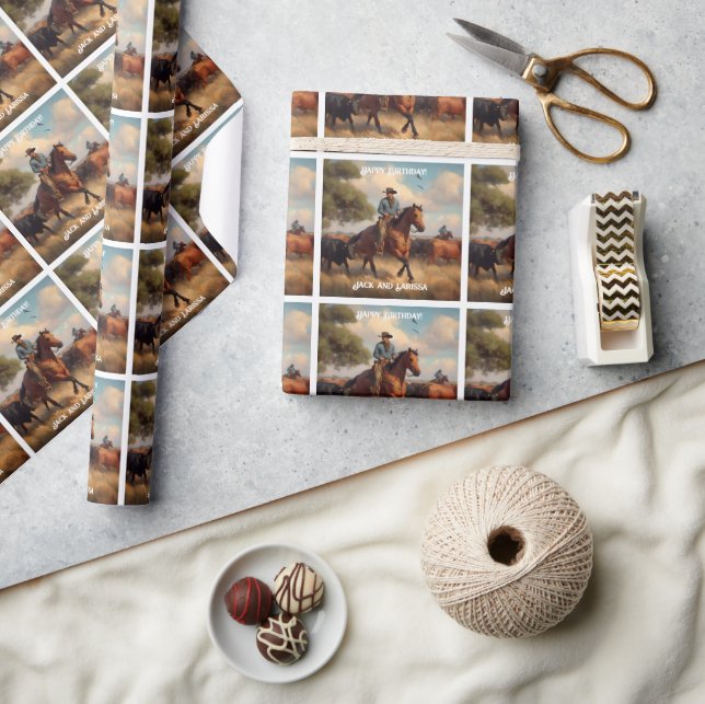 Cowboy Samlare Cattle on Horseback Presentpapper (Hantverk)