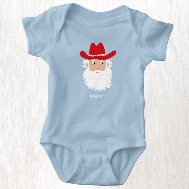 Cowboy Santa Claus Anpassad text jul T Shirt (Fun Cowboy Santa Claus Western Christmas custom text personalized baby bodysuit)