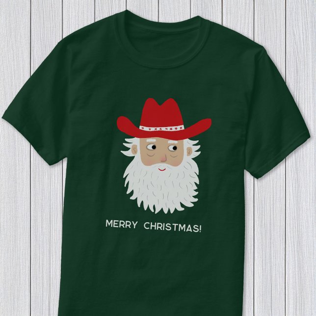 Cowboy Santa Claus Anpassad text jul T Shirt (Fun Cowboy Santa Claus Western Christmas custom text personalized t-shirt)