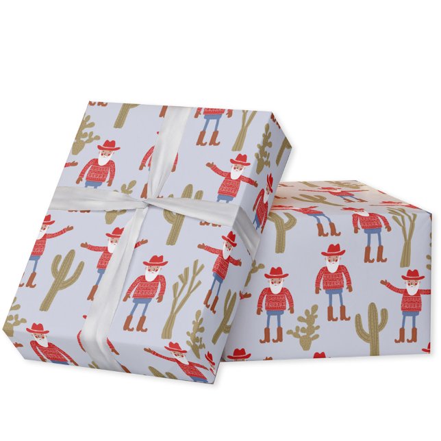 Cowboy Santa Claus Blue Christmas Presentpapper (Fun Cowboy Santa Claus Western Christmas Holiday gift wrapping paper roll)