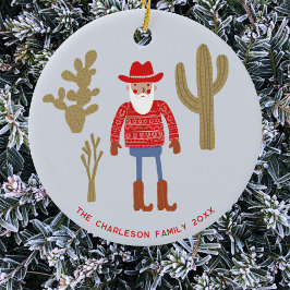 Cowboy Santa Claus Christmas Custom Text Julgransprydnad Keramik