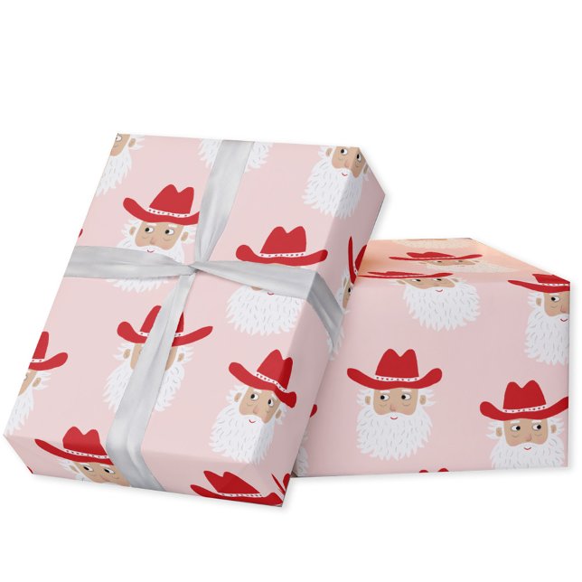 Cowboy Santa Claus Christmas Pink Presentpapper (Fun Cowboy Santa Claus Western Christmas Holiday gift wrapping paper)