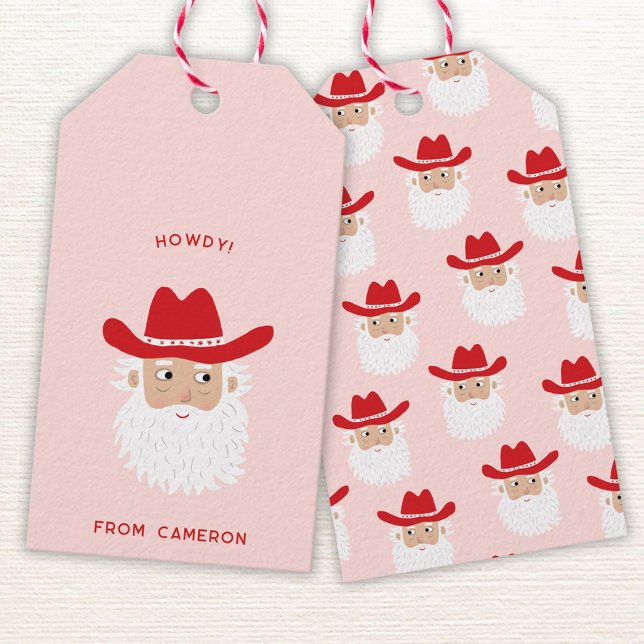 Cowboy Santa Claus Fun Western Holiday Presentetikett (Fun Cowboy Santa Claus Western Christmas Holiday gift tag)