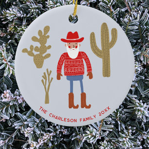 Cowboy Santa Claus Jul Anpassad Text Julgransprydnad Keramik