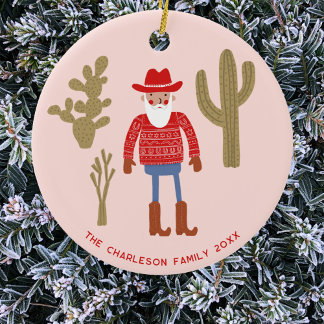 Cowboy Santa Claus Jul Anpassad Text Julgransprydnad Keramik