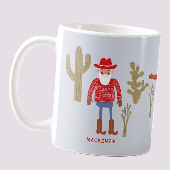 Cowboy Santa Claus Jul Anpassad Text Kaffemugg (Fun Cowboy Santa Claus personalized custom text  or name Western Christmas ceramic coffee mug)