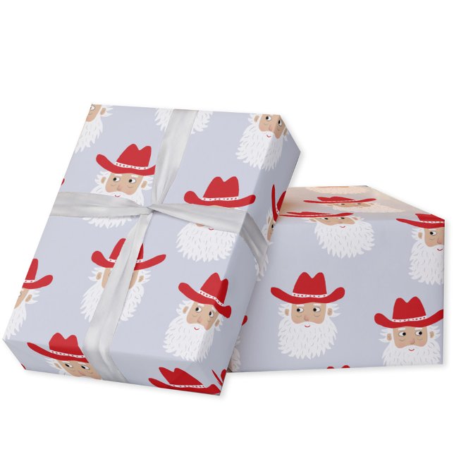 Cowboy Santa Claus jul blå Presentpapper (Fun Cowboy Santa Claus Western Christmas Holiday gift wrapping paper)