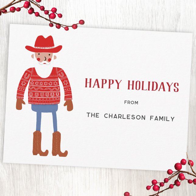 Cowboy Santa Claus jul Helg Vykort (Fun Cowboy Santa Claus Western Christmas Holiday postcard with custom text)