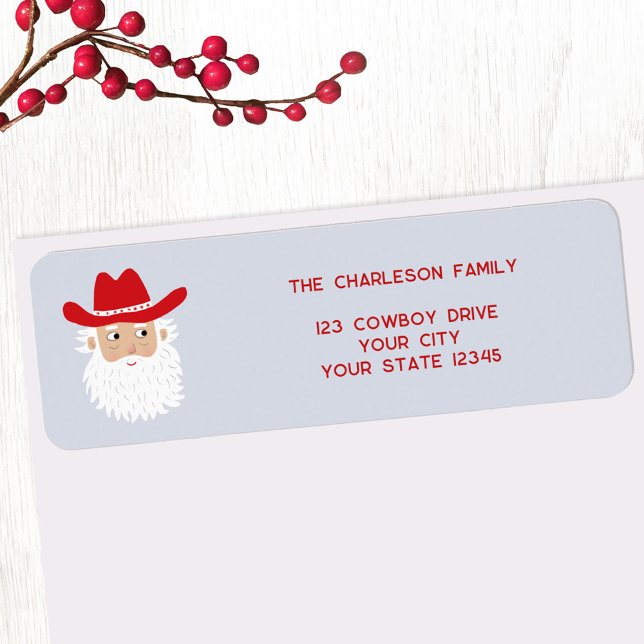 Cowboy Santa Claus jul returadress Etikett (Fun Cowboy Santa Claus Western Christmas Holiday return address labels)