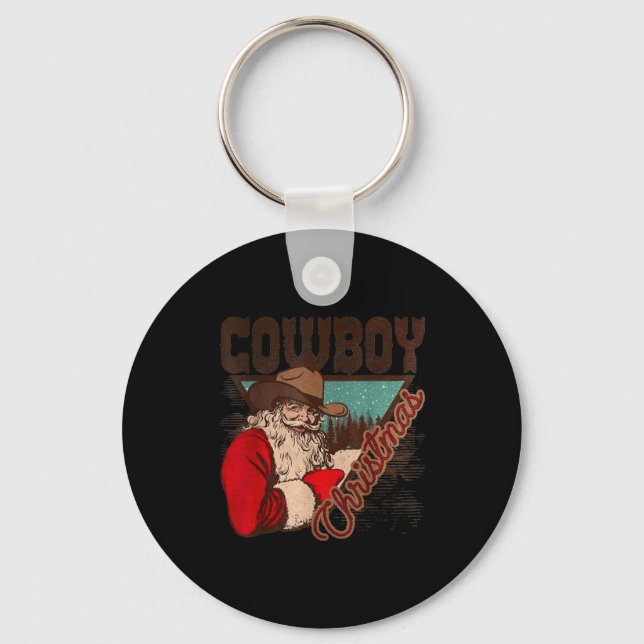 Cowboy Santa Claus Merry Christmas Western Country Nyckelring (Framsida)