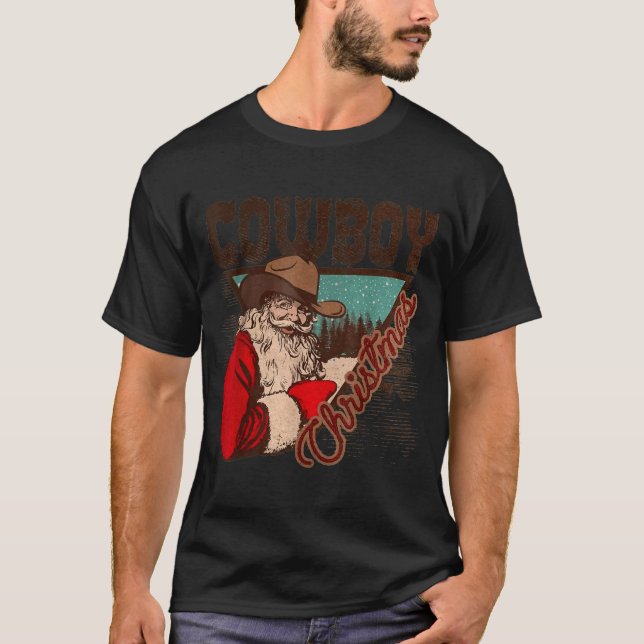 Cowboy Santa Claus Merry Christmas Western Country T Shirt (Framsida)
