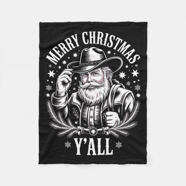 Cowboy Santa Claus Merry Christmas Y'all Western C Fleecefilt (Framsidan)