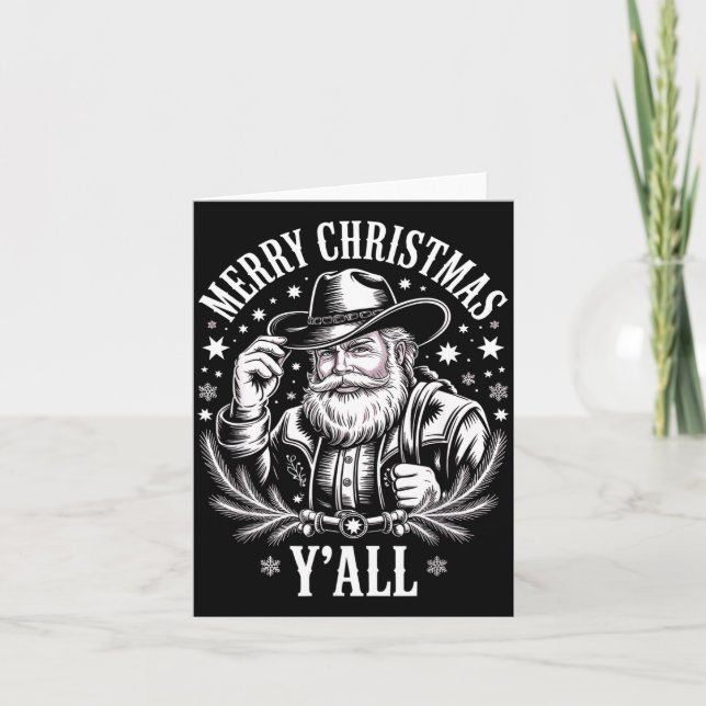 Cowboy Santa Claus Merry Christmas Y'all Western C Kort (Framsida)