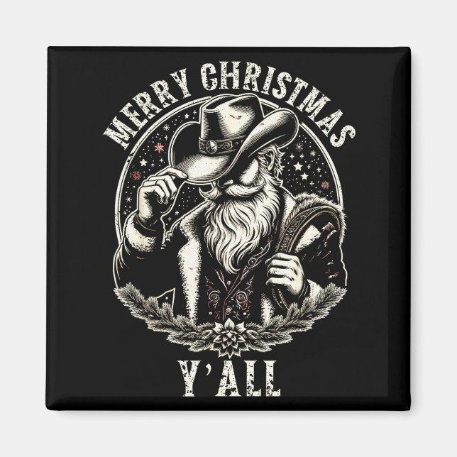 Cowboy Santa Claus Merry Christmas Y'all Western C Magnet (Framsidan)