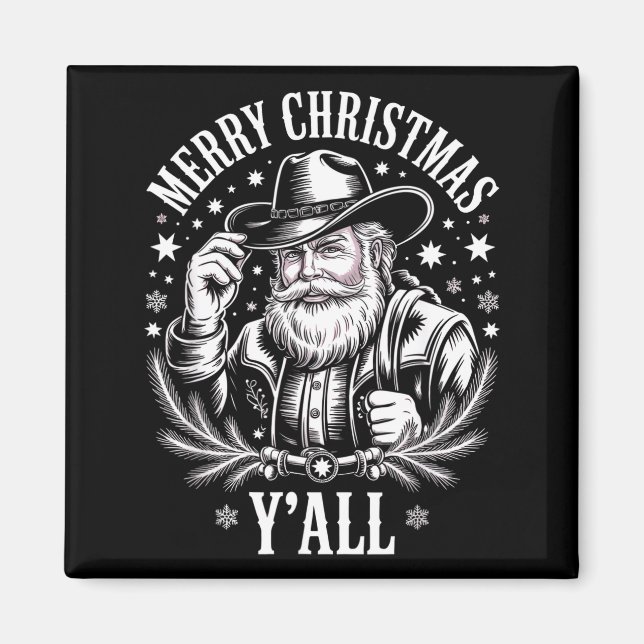 Cowboy Santa Claus Merry Christmas Y'all Western C Magnet (Framsidan)